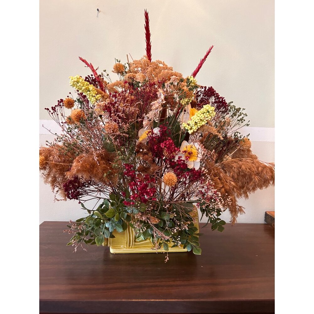Reuben’s Original Bamboo Shoot Vase With Dried Flowers , Japan #2261A